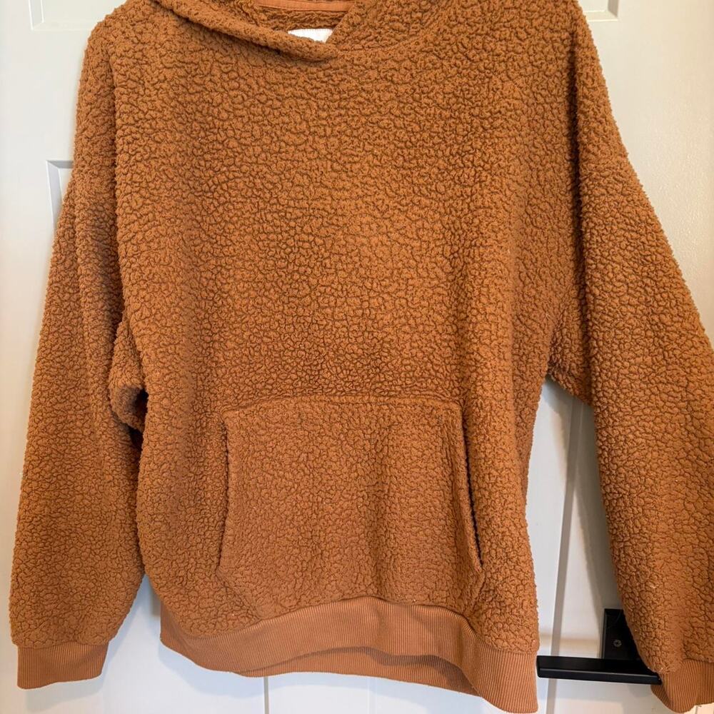 American Eagle Brown Teddy Fleece Hoodie-Size Medium